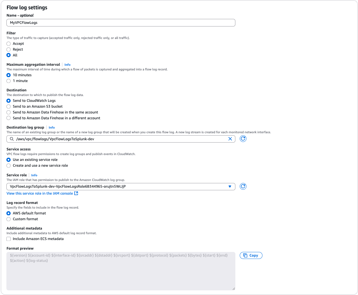 VPC Flow Logs Settings